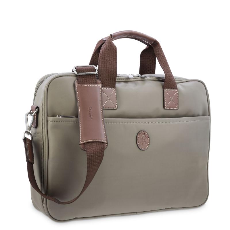 El Potro Carpeta Bolso Unisex En Lona Taupe Y Piel Vacuno Color Cuero-Paris