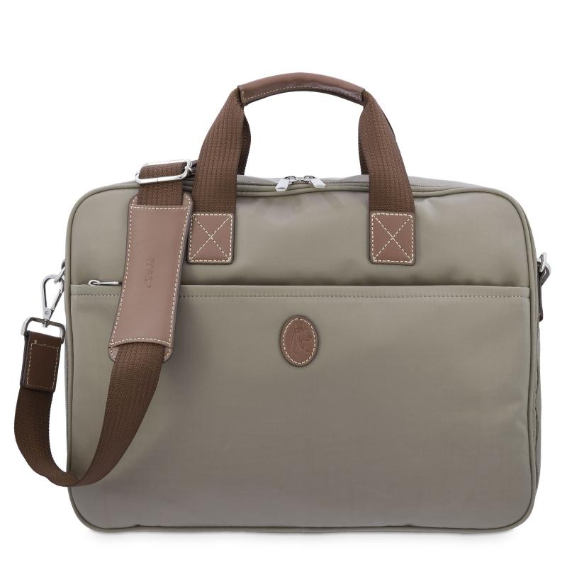 El potro Carpeta bolso unisex en lona taupe y piel vacuno color cuero-Paris