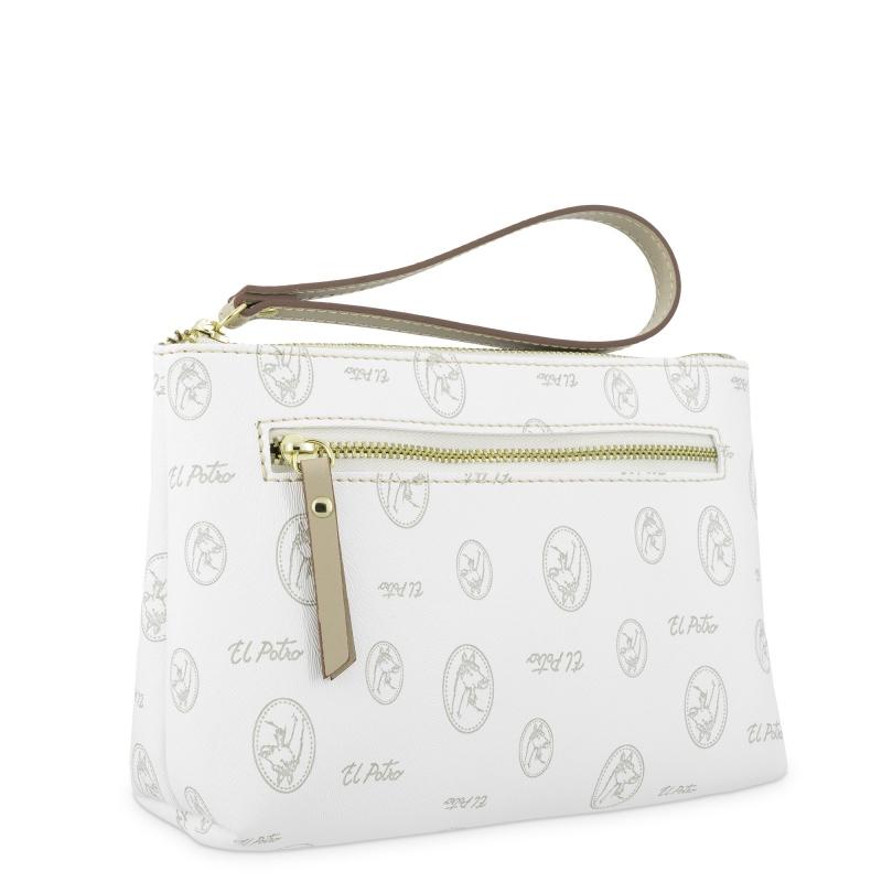 El Potro Carpeta Mujer En Lona Y Piel Vacuno Color Blanco- Vintage