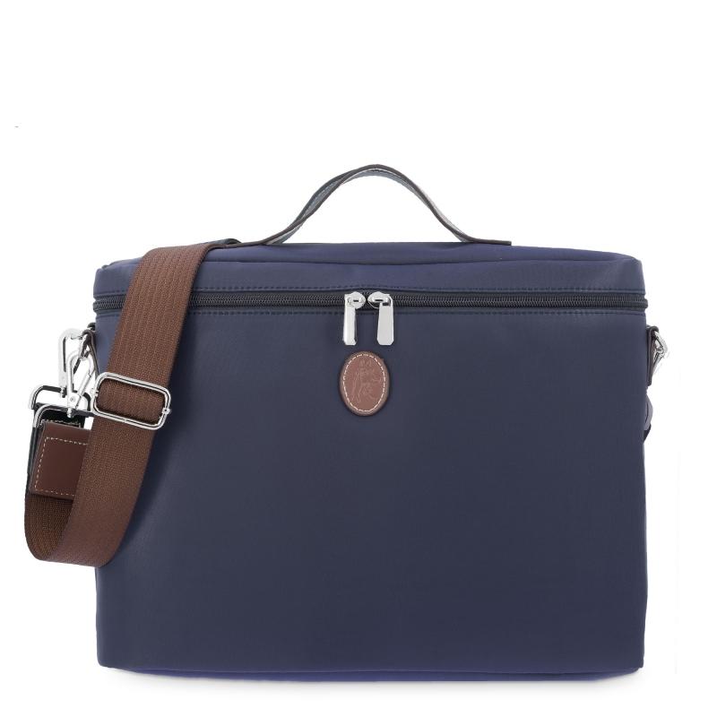 El potro Carpeta unisex en lona azul y piel vacuno color cuero-Paris