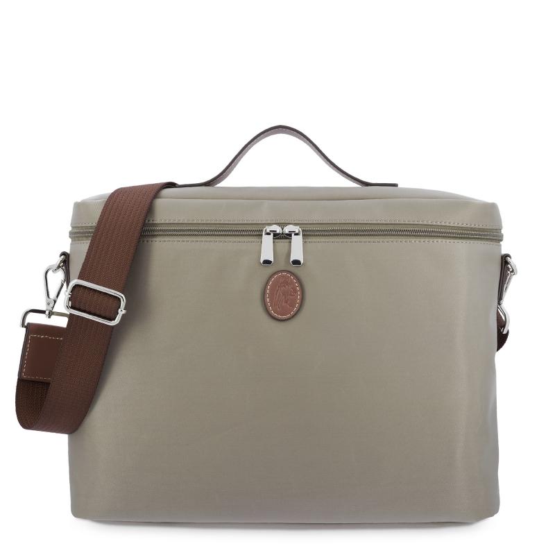 El potro Carpeta unisex en lona taupe y piel vacuno color cuero-Paris