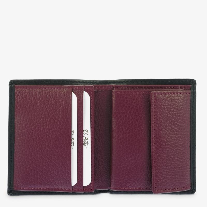 El Potro Cartera Billetera Con Monedero Interior Hombre En Piel Vacuno Color Negro/burdeos Tribeca-El Potro