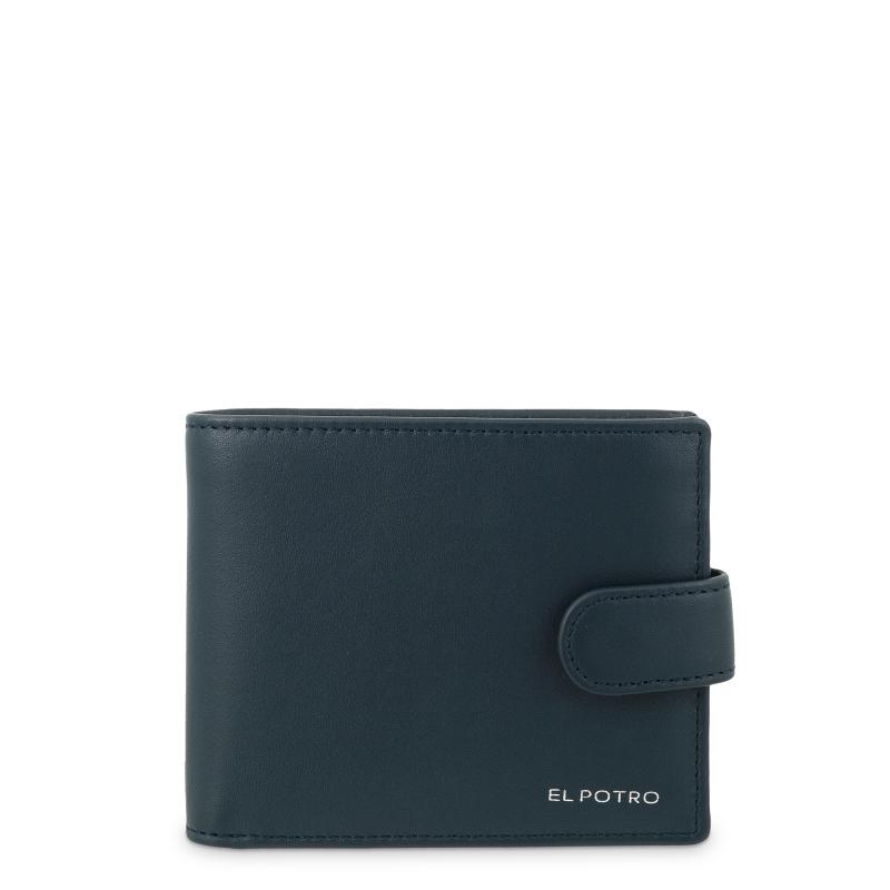 El potro Cartera billetera tarjetero con monedero exterior en piel vacuno color azul-El Potro