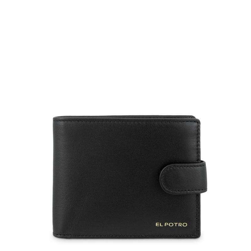El potro Cartera billetera tarjetero con monedero exterior en piel vacuno color negro-El Potro