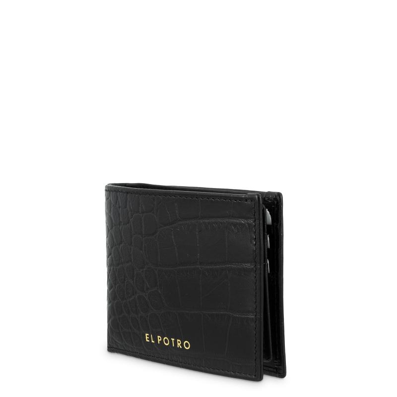 El Potro Cartera Billetera Tarjetero Hombre En Piel Vacuno Color Negro-Coco
