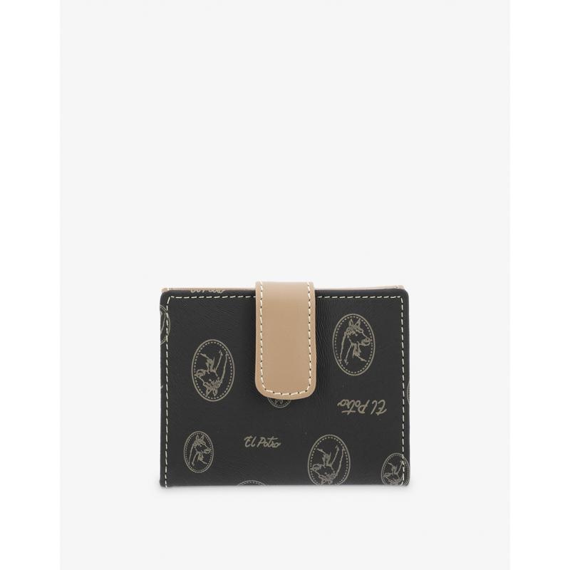 El potro Cartera mujer en lona y piel vacuno color negro - Vintage