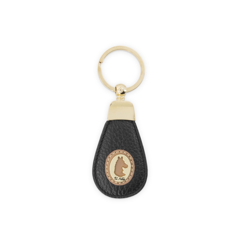 El potro Llavero de argolla en piel vacuno color negro-El Potro