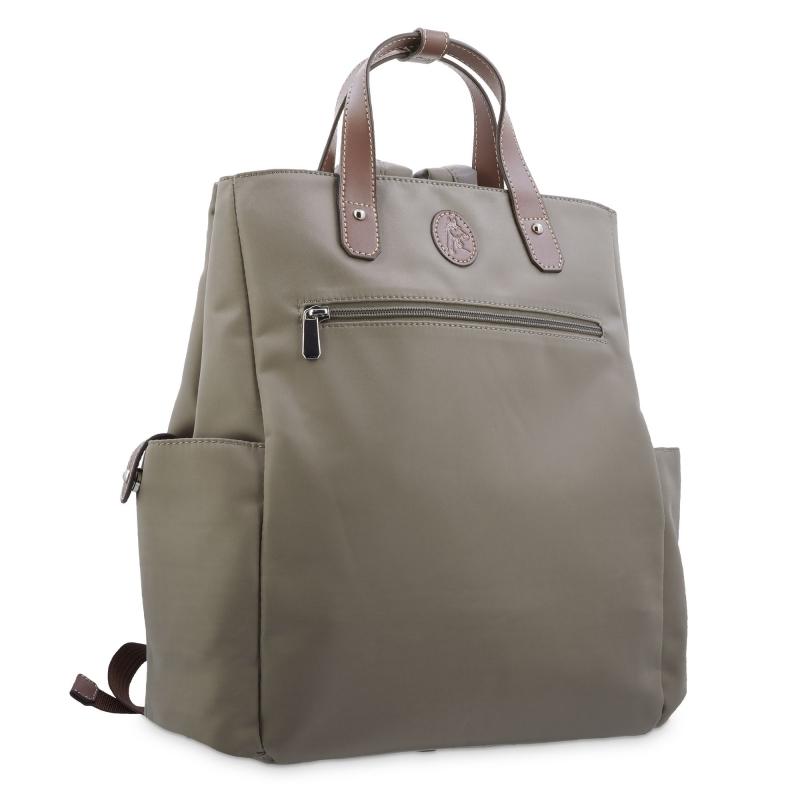 El Potro Mochila Bolso Unisex En Lona Taupe Y Piel Vacuno Cuero-Paris