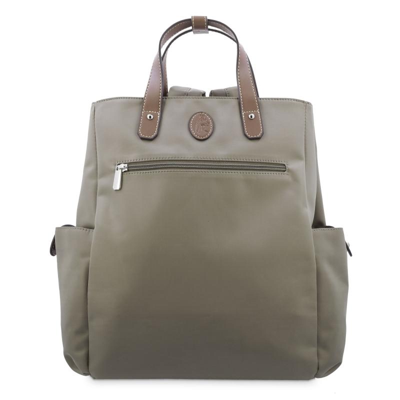 El potro Mochila bolso unisex en lona taupe y piel vacuno cuero-Paris
