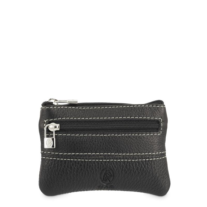 El potro Monedero 3 cremalleras de piel vacuno negro- EL POTRO