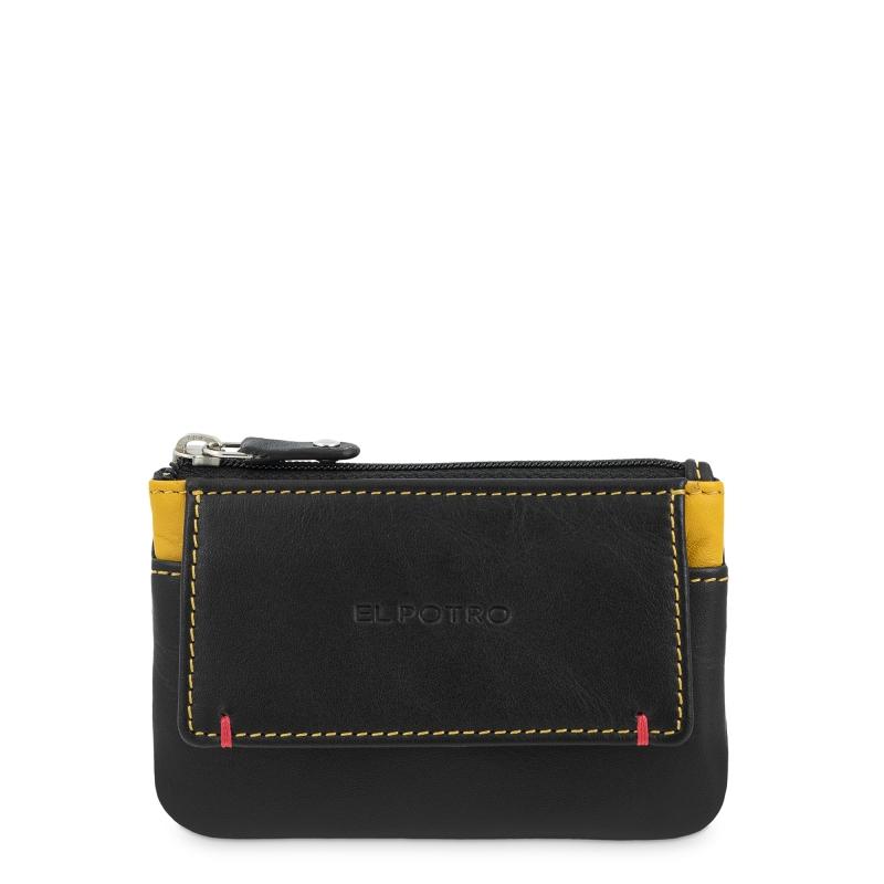 El potro Monedero con solapa de hombre en piel vacuno negro -E L P O T R O