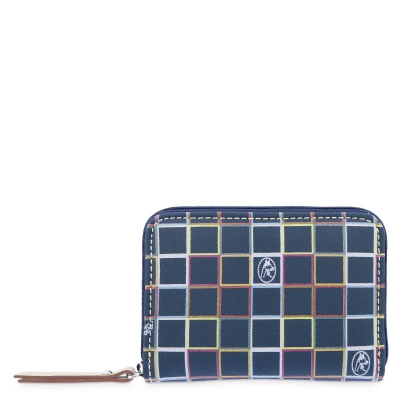 El potro Monedero cremallera mujer en lona con piel vacuno color azul-Arcoiris