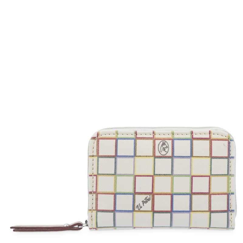 El potro Monedero cremallera mujer en lona con piel vacuno color beige-Arcoiris