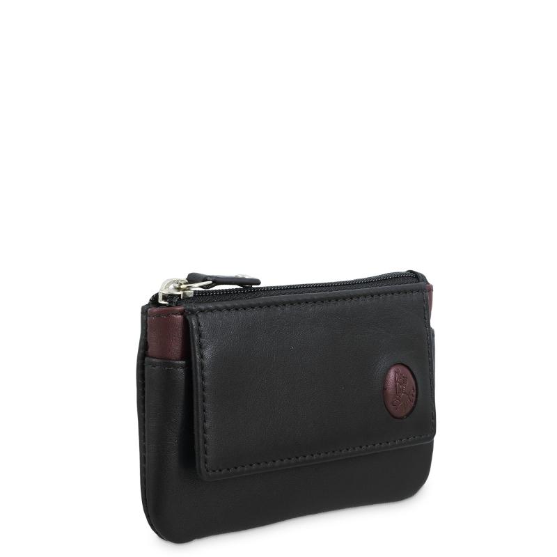 El Potro Monedero Llavero Con Solapa Hombre En Piel Vacuno Color Negro/burdeos-Tribeca