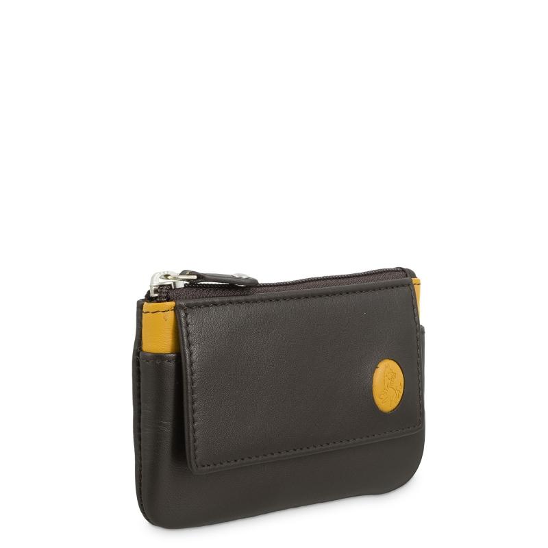 El Potro Monedero Llavero Con Solapa Hombre En Piel Vacuno Color Marrón/amarilo-Tribeca