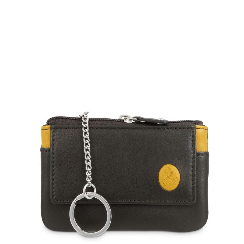 El Potro Monedero Llavero Con Solapa Hombre En Piel Vacuno Color Marrón/amarilo-Tribeca