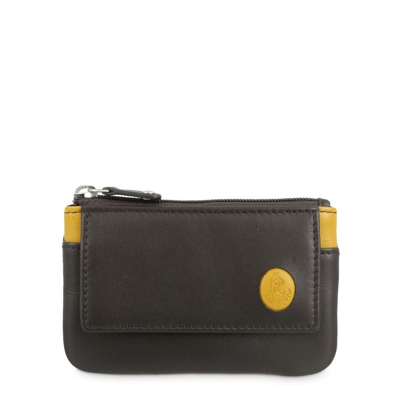 El potro Monedero llavero con solapa hombre en piel vacuno color marrón/amarilo-Tribeca