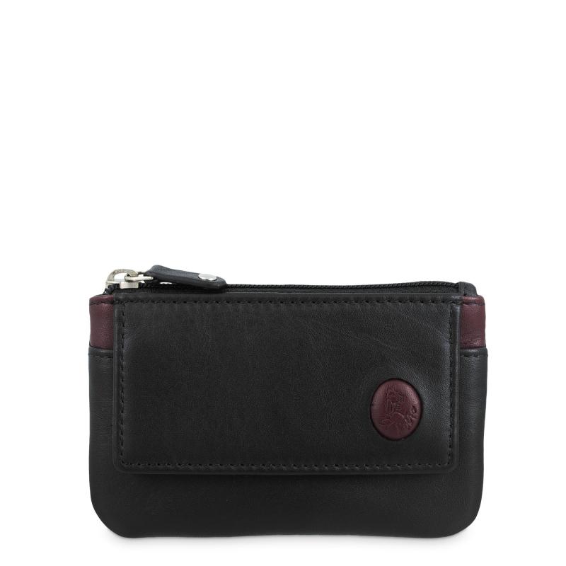 El potro Monedero llavero con solapa hombre en piel vacuno color negro/burdeos-Tribeca