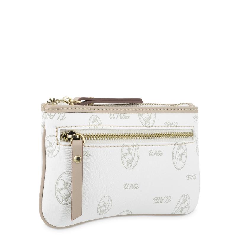 El Potro Monedero Mujer En Lona Y Piel Vacuno Color Blanco- Vintage