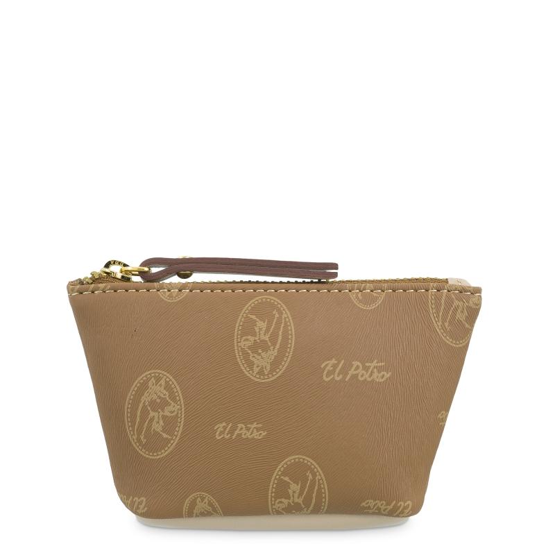 El potro Monedero mujer en lona y piel vacuno color cuero - Vintage