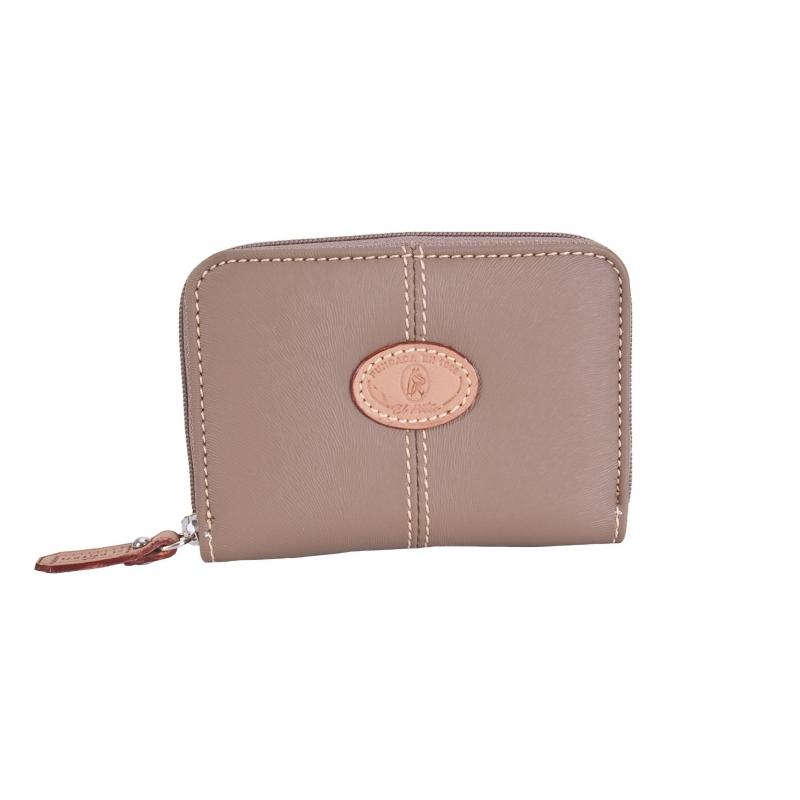 El potro Monedero mujer en lona y piel vacuno color moca - Base