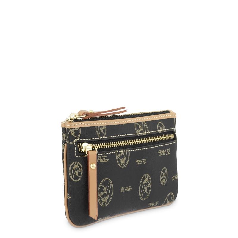 El Potro Monedero Mujer En Lona Y Piel Vacuno Color Negro - Vintage