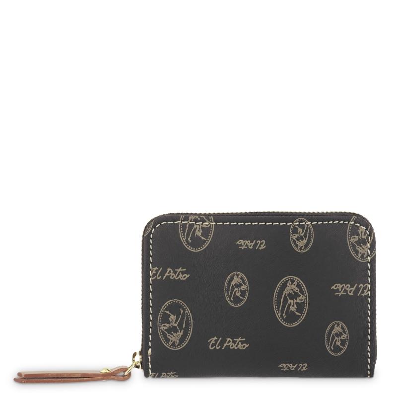 El potro Monedero mujer en lona y piel vacuno color negro- Vintage