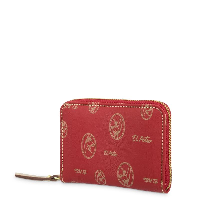 El Potro Monedero Mujer En Lona Y Piel Vacuno Color Rojo- Vintage