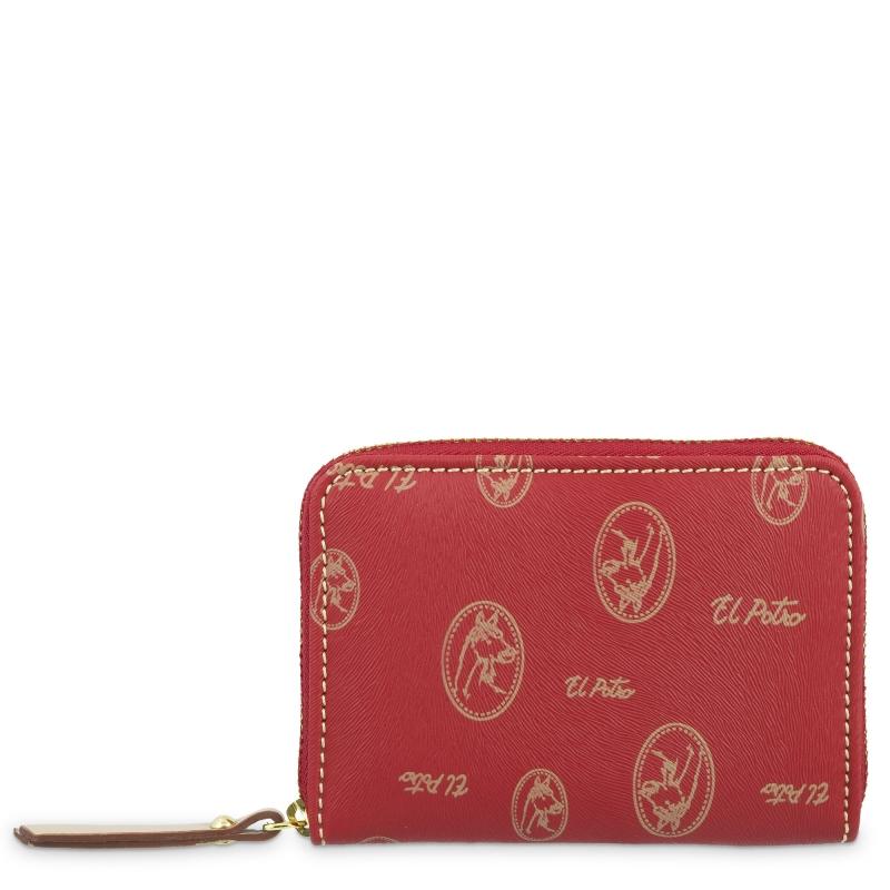 El potro Monedero mujer en lona y piel vacuno color rojo- Vintage