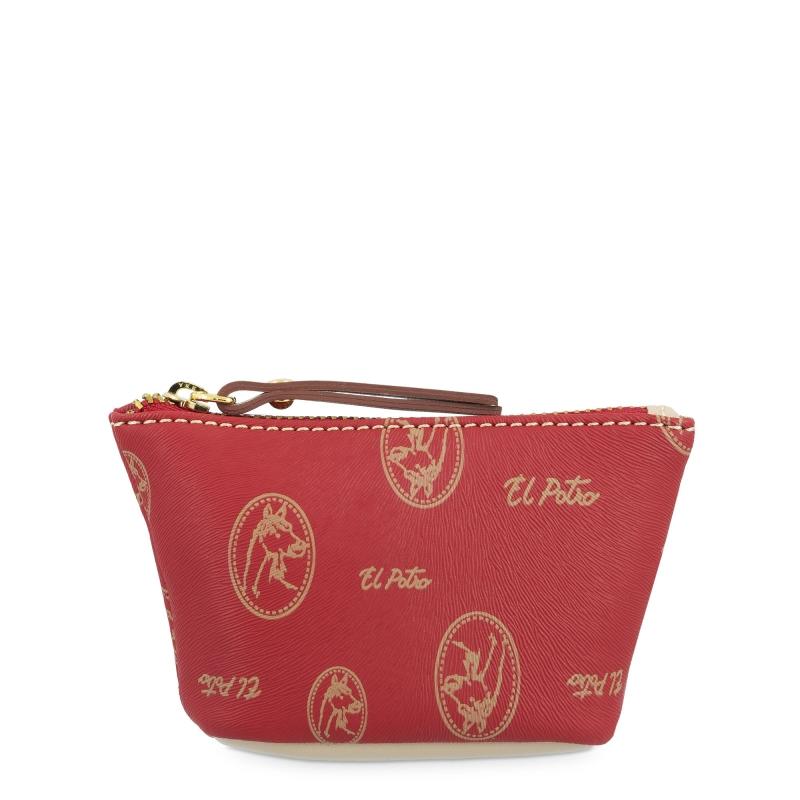 El potro Monedero mujer en lona y piel vacuno color rojo - Vintage