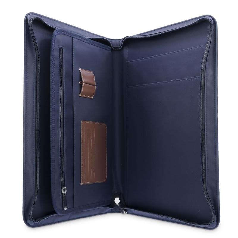 El Potro Porta Documentos Unisex En Lona Azul Y Piel Vacuno Color Cuero-Paris