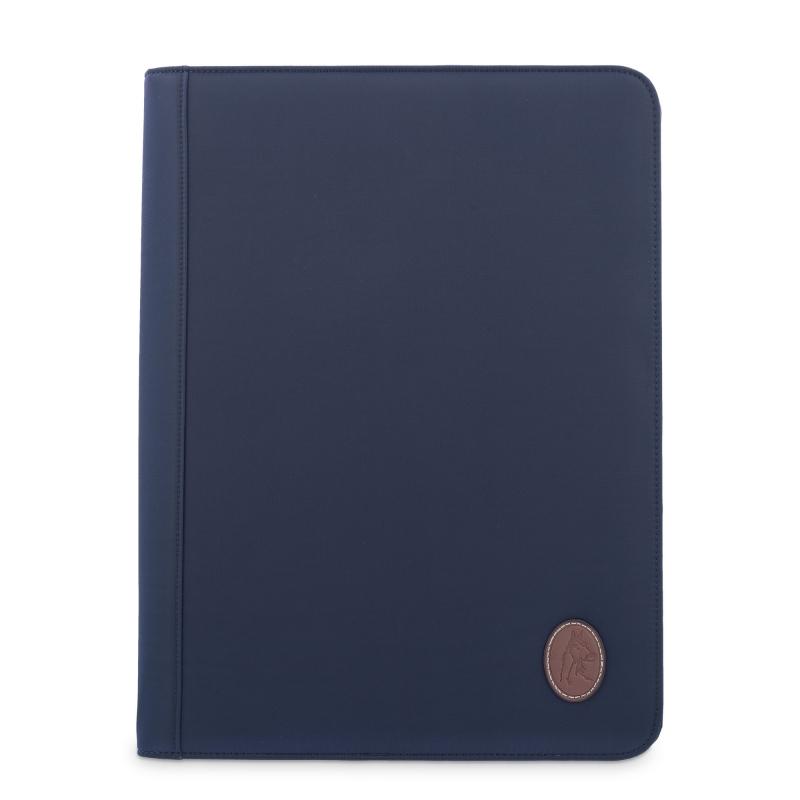 El potro Porta documentos unisex en lona azul y piel vacuno color cuero-Paris