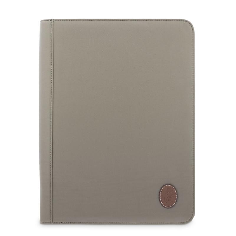 El potro Porta documentos unisex en lona taupe y piel vacuno color cuero-Paris