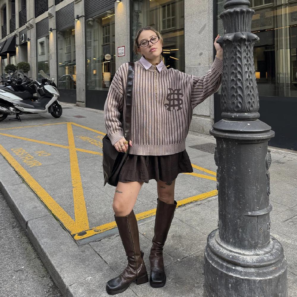 Eme Badge Muddy Brown Stripes Knit