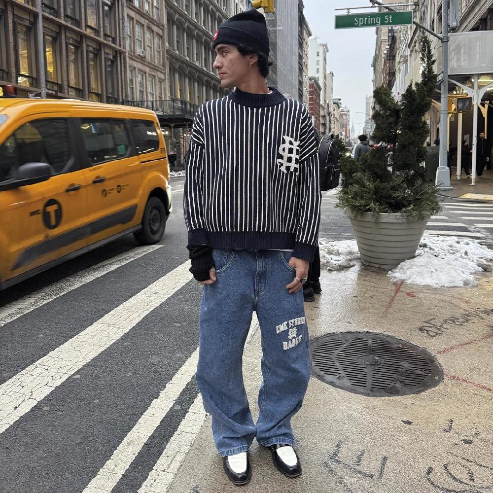 Eme Badge Navy Stripes Knit