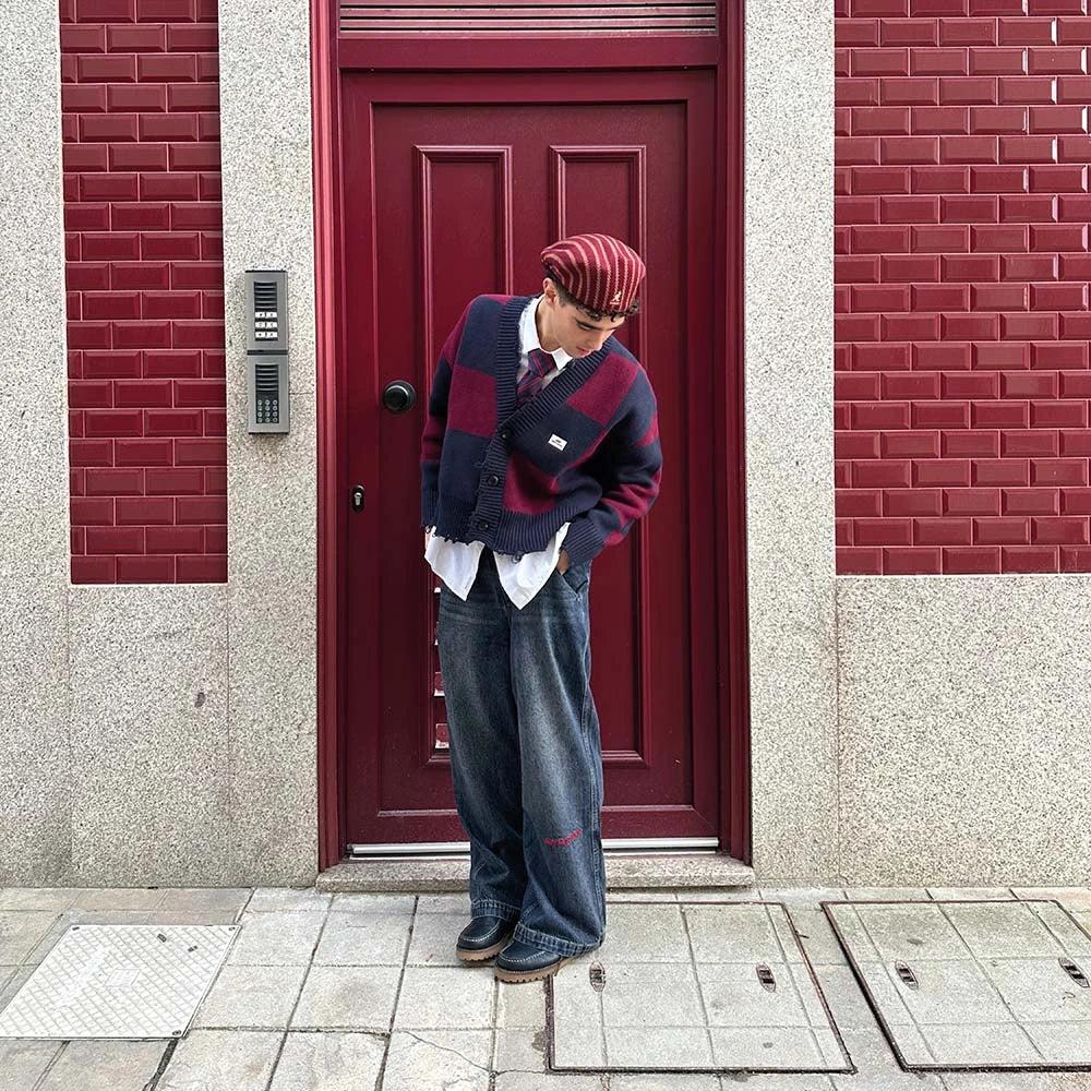 Eme Ivy Squared Navy Port Jacquard Knit Cardigan