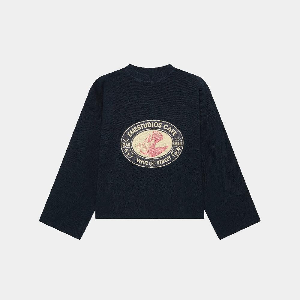 Eme Whiz Cafe Navy Reverse Crewneck