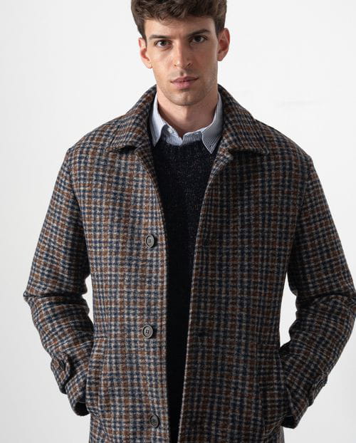 Etiem Abrigo corto con cuello camisero de lana mezcla en cuadritos
