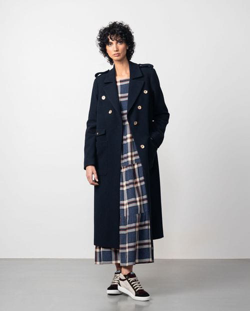 Etiem Abrigo de muflón estilo militar con botones dorados