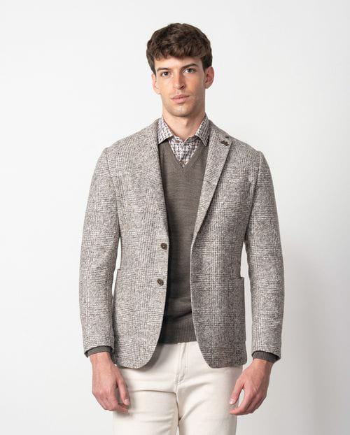 Etiem Americana De Punto De Cuadro Gales Slim Fit Desestructurada Y Sin Forro