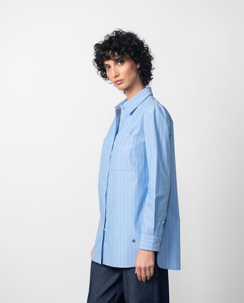 Etiem Blusón Largo En Popelín De Algodón Azul Con Raya Diplomática