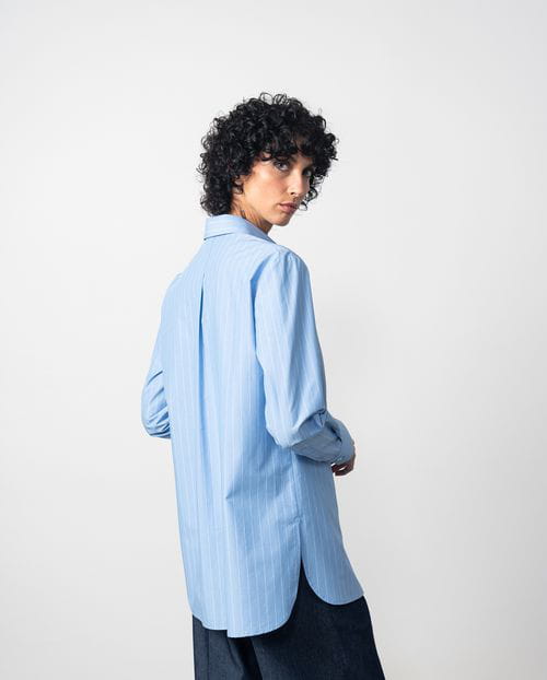 Etiem Blusón Largo En Popelín De Algodón Azul Con Raya Diplomática