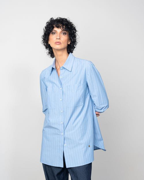 Etiem Blusón Largo En Popelín De Algodón Azul Con Raya Diplomática