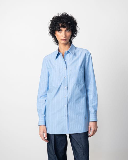 Etiem Blusón largo en popelín de algodón azul con raya diplomática