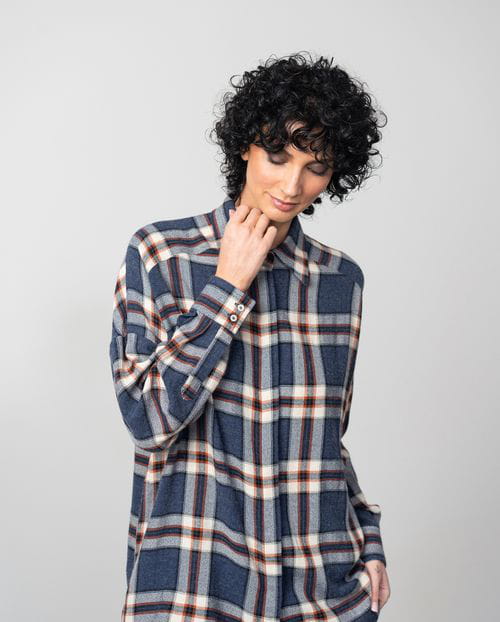 Etiem Camisa Amplia En Cuadro Madrás De Lana-viscosa