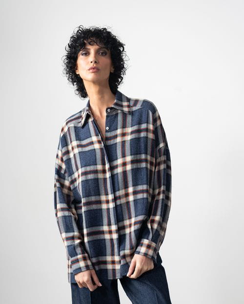 Etiem Camisa amplia en cuadro Madrás de lana-viscosa