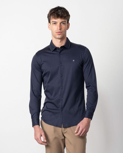 Etiem Camisa de punto liso de algodón en manga larga