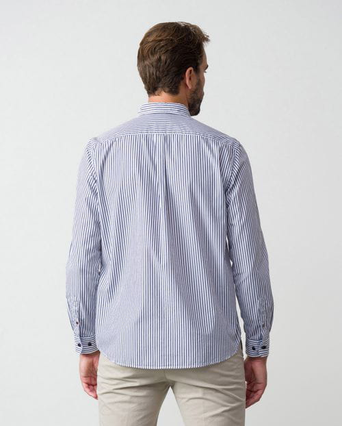 Etiem Camisa De Rayas Bicolor Regular Fit En Algodón Y Con Botón En El Cuello