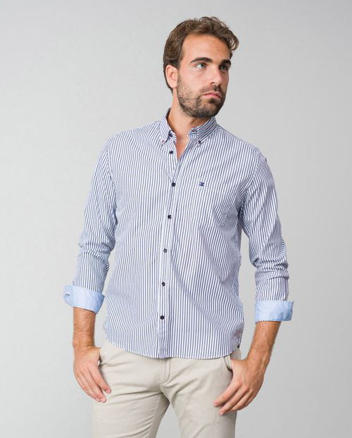Etiem Camisa de rayas bicolor regular fit en algodón y con botón en el cuello