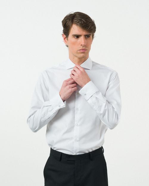 Etiem Camisa de vestir relaxed fit en microestructura de algodón mezcla